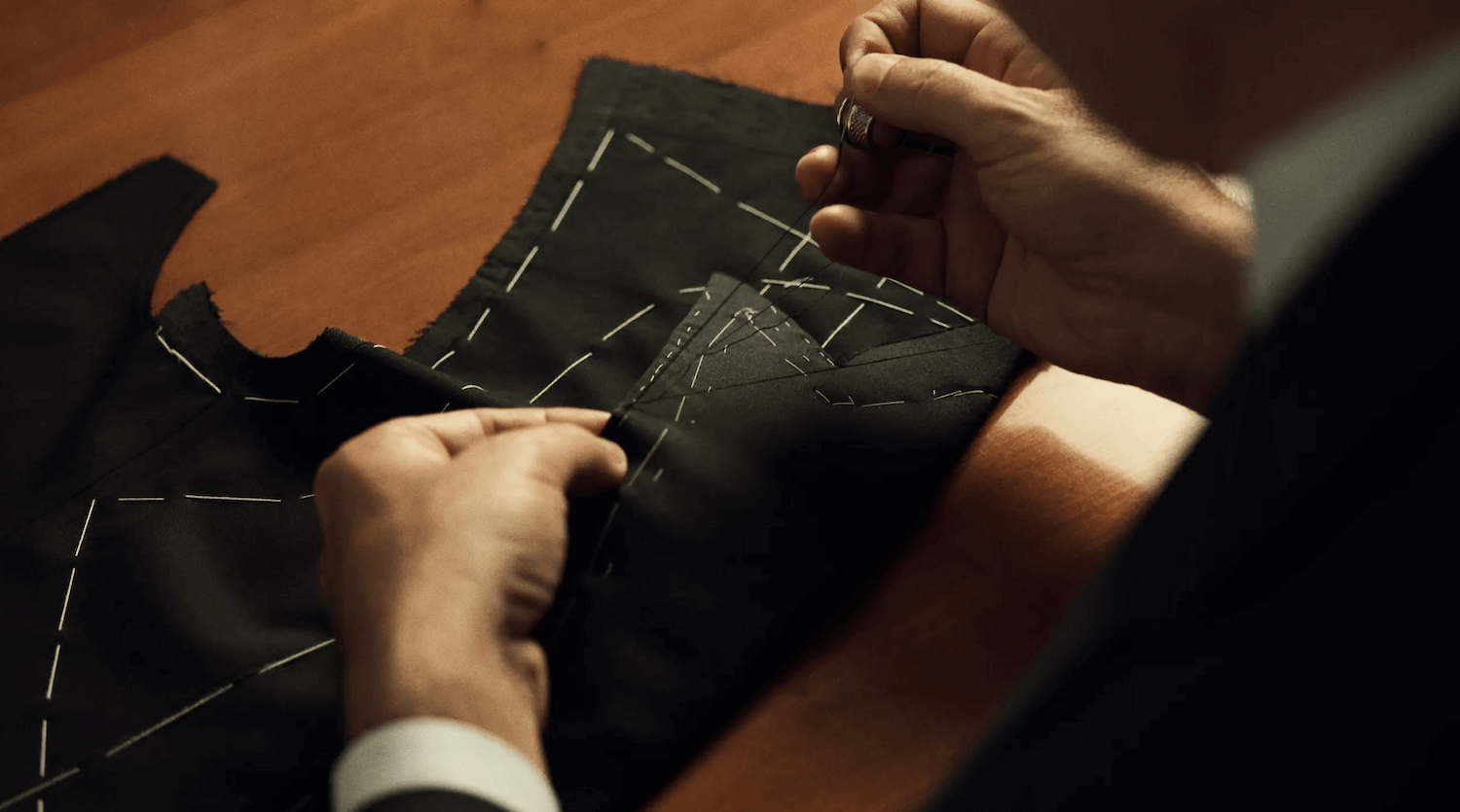 Bespoke tailoring Hong Kong — hand stitching a bespoke suit